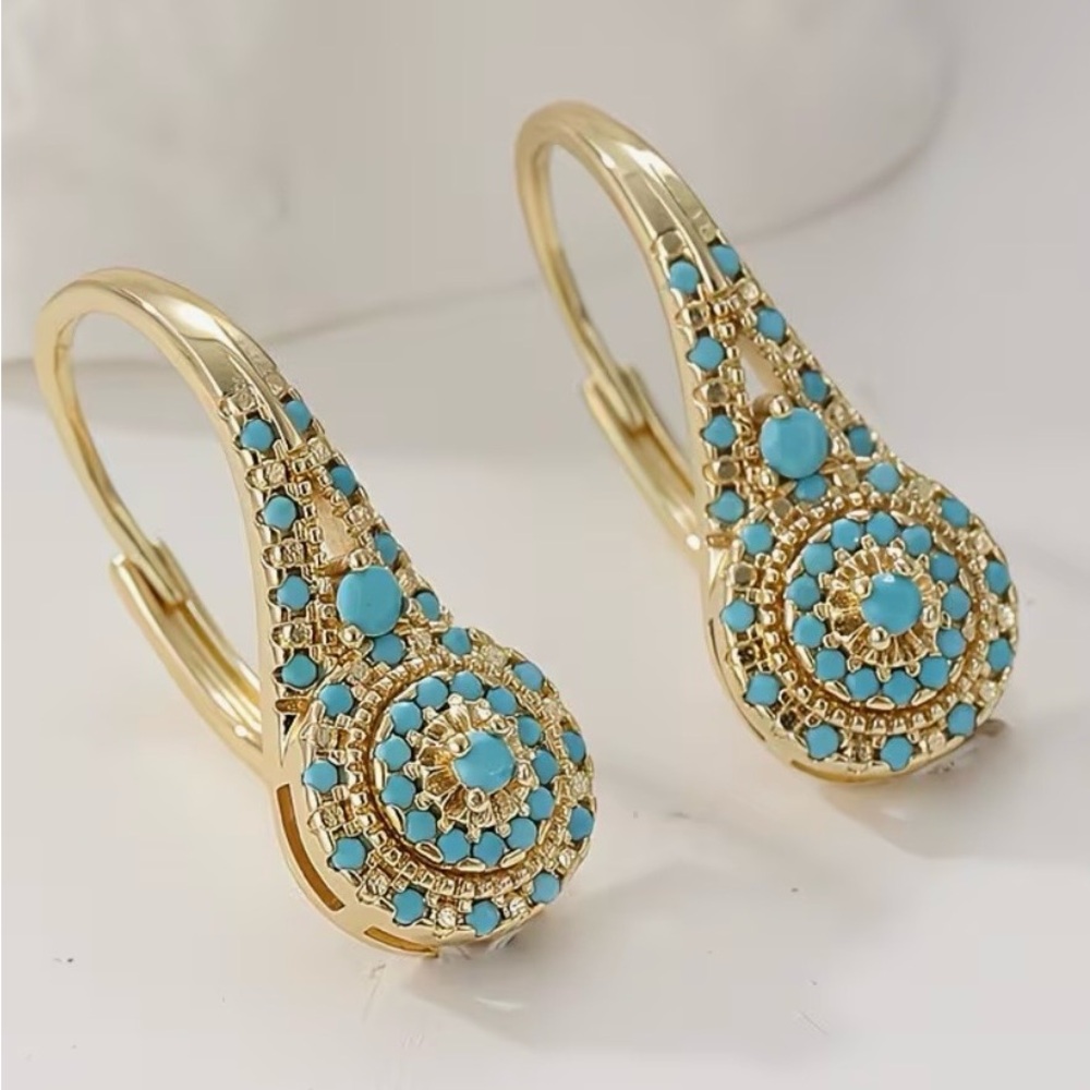 Elegant Gold and Turquoise Drop Earrings